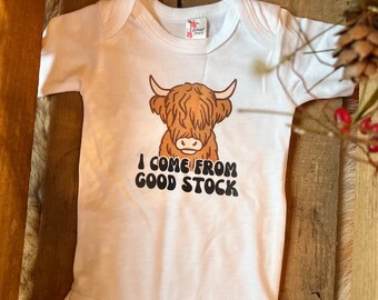 Good Stock Highland Cow bodysuit, Cow Lover T-Shirt, Baby Boy or Girl Clothes, Funny Gift for New Parents