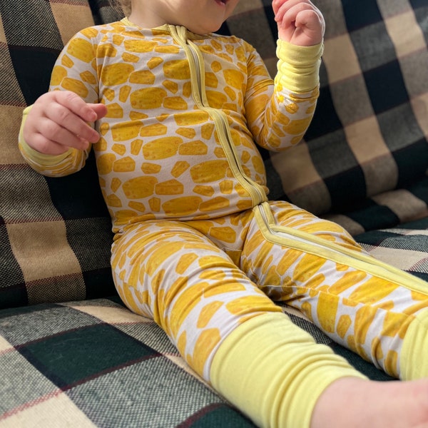 Cozy and Cute: Yellow Cheese Inspired Organic Bamboo Baby Sleeper - Unisex Newborn Pajamas, Soft Gouda Cheese Sleepwear -preorder