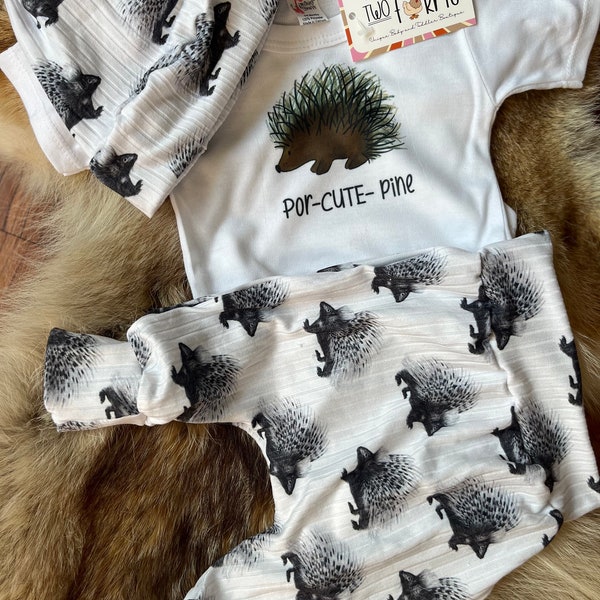 por- cute- pine baby outfit/ porcupine baby pants/ porcupine baby shower gift/ cute porcupine shirt/ cute porcupine baby outfit