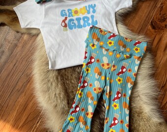 Groovy girl  boho baby/ vintage baby clothes/70s inspired/ flower power baby bell bottoms/ retro baby outfit/boho baby clothes retro toddler