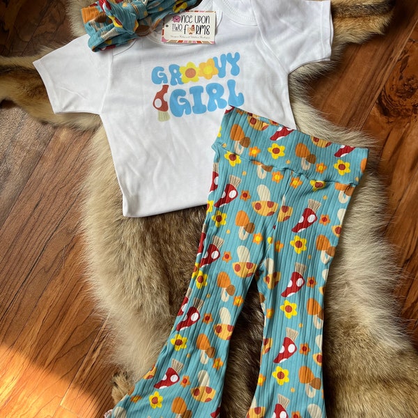 Groovy girl  boho baby/ vintage baby clothes/70s inspired/ flower power baby bell bottoms/ retro baby outfit/boho baby clothes retro toddler