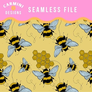 Cute Bee Seamless Pattern, Honey Bee Print, Bumblebee Floral Digital Paper, Spring Farm Bee Fabric Repeat, Kawaii Bee Nursery Design