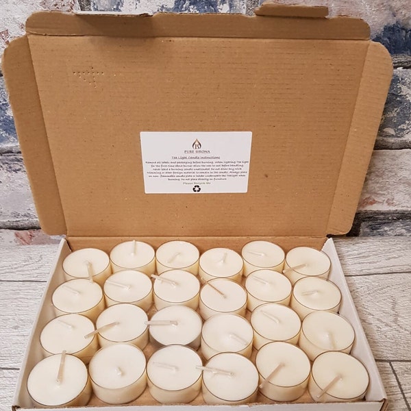 Unscented Hand Poured 24,48,96 100% Soy Wax Tea Lights || Vegan Friendly || Eco Tealights //4 hour Burn Time  Clean Burn.