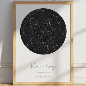 Impresión personalizada de cielo nocturno, regalo de mapa estelar, regalo de primer aniversario para él, mapa del cielo nocturno, regalo de mapa de constelaciones para ella, dónde nos conocimos