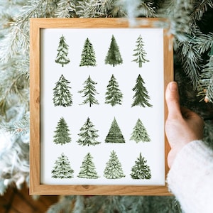 Pine Tree Art, Christmas Tree Prints, Christmas Printable Wall Art, Farmhouse Christmas Wall Art, Winter wall art, printable wall art