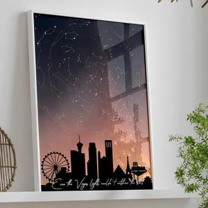 Mapa estelar del horizonte de la ciudad de Las Vegas, impresión personalizada del cielo nocturno, mapa estelar personalizado, mapa de constelaciones, silueta de Las Vegas, impresión del horizonte de Las Vegas