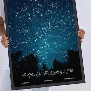 Personalisierte Sternenkarte Wandkunst, Geschenk für Hochzeit, Hochzeitstag, Konstellationskarte, Sternenkarte nach Datum