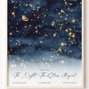 Carte du ciel personnalisée, impression ciel nocturne, carte du ciel, cadeau de mariage, carte de la constellation, cadeau de premier anniversaire, carte du ciel personnalisée, impression uniquement