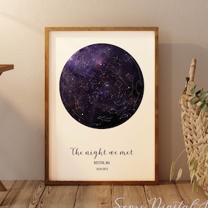Valentines day gift night sky print framed custom star map constellation personalized poster couples night we met for him