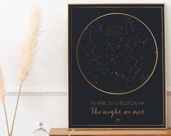 Custom Star Map Print of Any Location Any Date, Custom Night Sky Print Personalised, Celestial Map by date