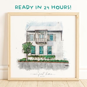 Casa en acuarela a partir de una foto, regalo personalizado para la primera vivienda, regalo de inauguración de la casa personalizado, retrato de casa imprimible