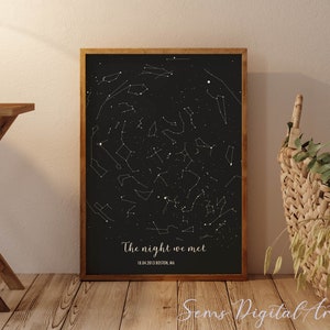 Personalized Star Map by Date for Valentines, Custom Gift for Him, Celestial Star Chart by Birthday,  Black Star Map Gift for Anniversary