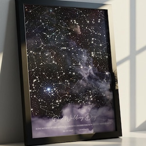 Carte des étoiles personnalisée pour mariage | Cadeau d'anniversaire de mariage personnalisé | Cadeau de mariage unique | Carte du ciel personnalisée