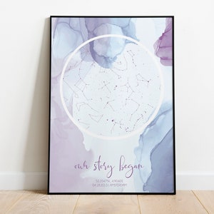 Valentines day gift night sky print custom star map constellation personalized poster couples night we met for him