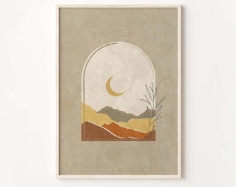 | d’art du mur de lune | paysage abstrait Boho Moon | d’impression | d’art moderne du milieu du siècle Lune minimaliste imprimable