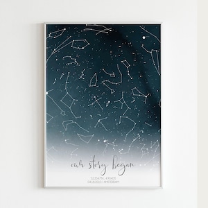 Custom Night Sky Print, Star Map Gift, 1 Anniversary Gift For Him, Night Sky Map Gift for Her, Constellation Map Gift For Her, Where We Met