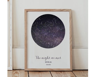 Valentines day gift night sky print framed custom star map constellation personalized poster couples night we met for him