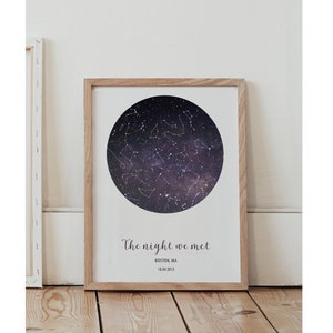 Valentines day gift night sky print framed custom star map constellation personalized poster couples night we met for him