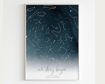 Custom Night Sky Print, Star Map Gift, 1 Anniversary Gift For Him, Night Sky Map Gift for Her, Constellation Map Gift For Her, Where We Met