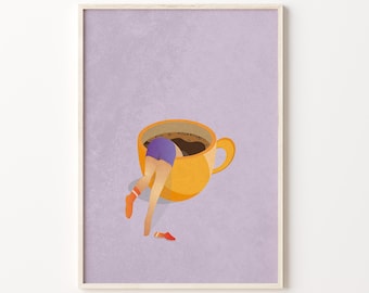 Coffee Lover Art Print: Funny Coffee Cup Illustration