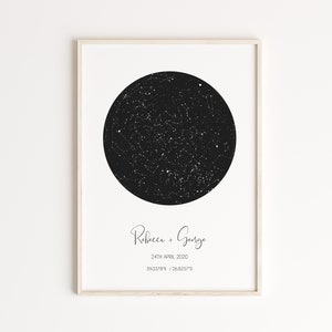 Valentines day gift night sky print framed custom star map constellation personalized poster couples night we met for him