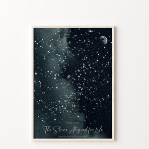 Mapa estelar por fecha personalizable, mapa de constelaciones personalizado, mapa de estrellas, impresión del cielo nocturno, mapa estelar de la primera cita