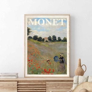 Mohnfeld Monet Ausstellungsplakat, Claude Monet, Impressionismus, Landschaftsmalerei, Monet Wohnkultur, Kunstmuseen Kunstdruck