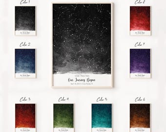 Carte des étoiles, cadeau personnalisé carte des étoiles, nuit de votre naissance, carte de la constellation, étoiles le ciel nocturne, cadeau impression constellation de mariage