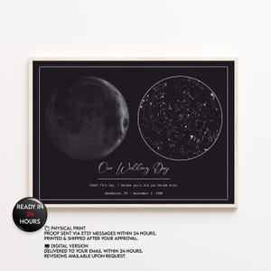 Personalized Wedding Star Map with Moon Phase – Custom Night Sky Print