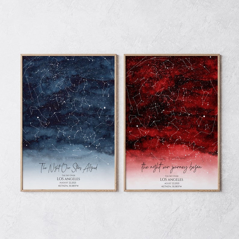 Carte des étoiles personnalisée, cadeau pour un couple, impression ciel nocturne, carte de la constellation, chevalet de carte des étoiles personnalisé, cadeau de mariage personnalisé cadeau d'anniversaire image 8