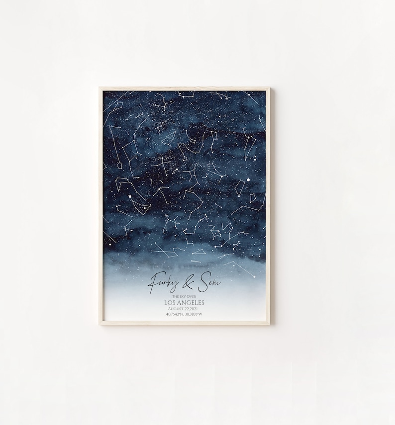 Carte des étoiles personnalisée, cadeau pour un couple, impression ciel nocturne, carte de la constellation, chevalet de carte des étoiles personnalisé, cadeau de mariage personnalisé cadeau d'anniversaire image 10