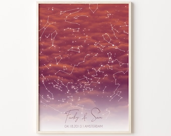Custom Star Map by Date, Night Sky Print, Personalized Star Chart, The Day you were born, Wedding gift, Mother's Day Gift