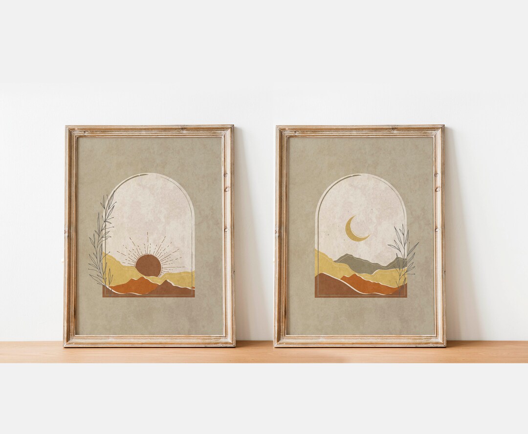 Boho Sun and Moon Art Print Set of 2 Living Room Wall Art - Etsy