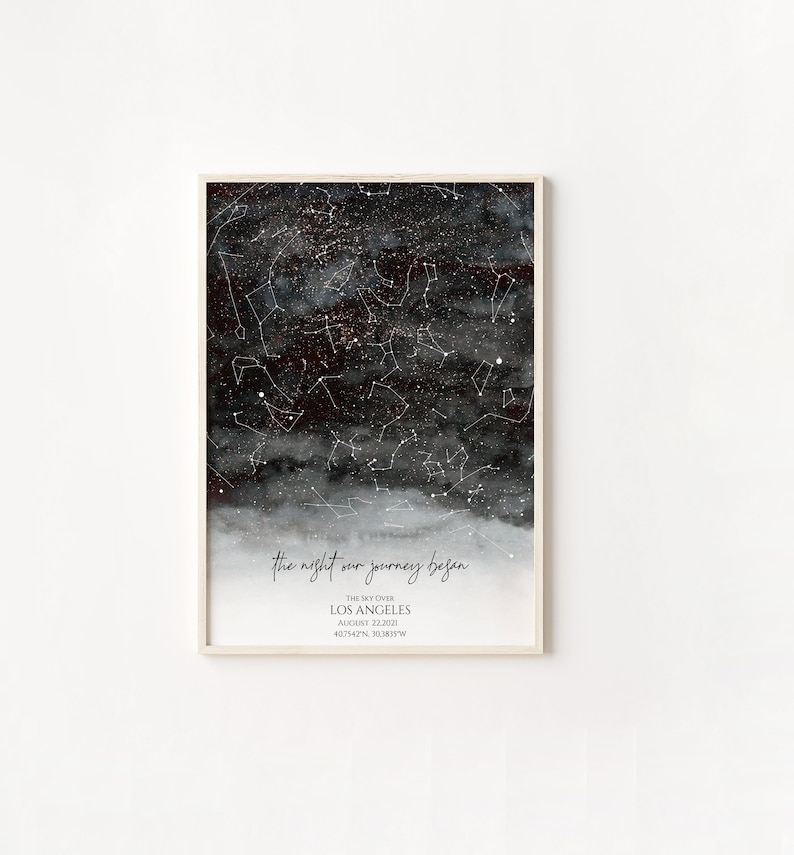 Carte des étoiles personnalisée, cadeau pour un couple, impression ciel nocturne, carte de la constellation, chevalet de carte des étoiles personnalisé, cadeau de mariage personnalisé cadeau d'anniversaire image 9