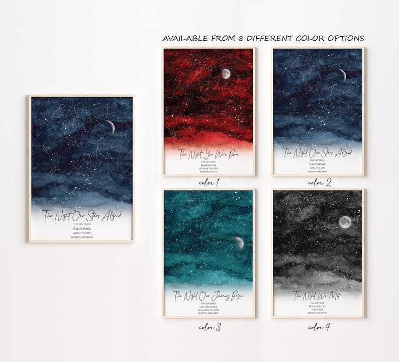 Carte des étoiles personnalisée, cadeau pour un couple, impression ciel nocturne, carte de la constellation, chevalet de carte des étoiles personnalisé, cadeau de mariage personnalisé cadeau d'anniversaire image 1