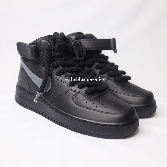 Custom Painted Nike Air Force One Mid-top navy Blue / Gray 