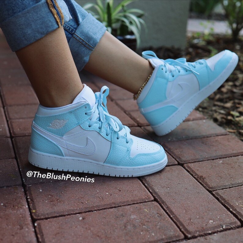 Custom Painted Jordan 1 Mid baby Blue Etsy