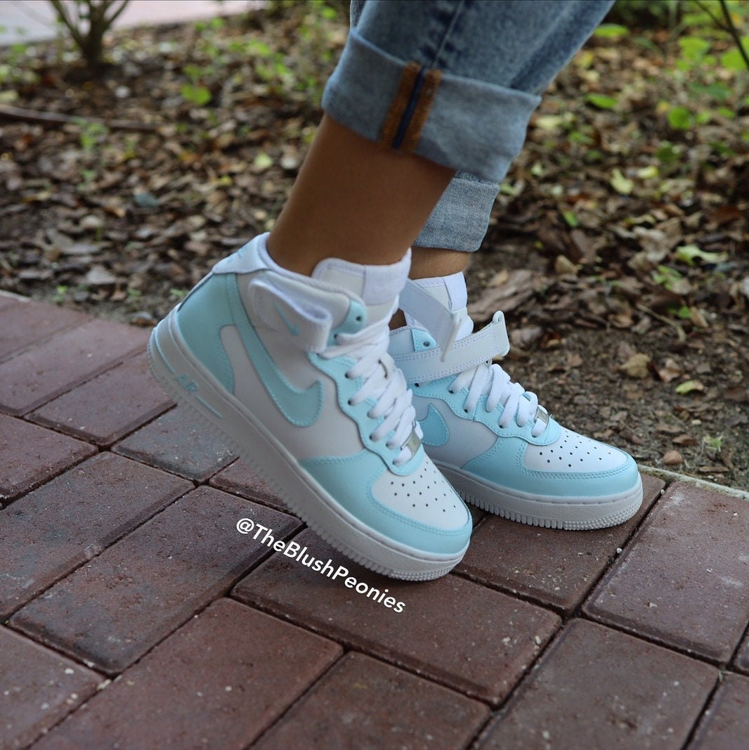 Custom Nike Air Force 1 Mid light Blue - Etsy