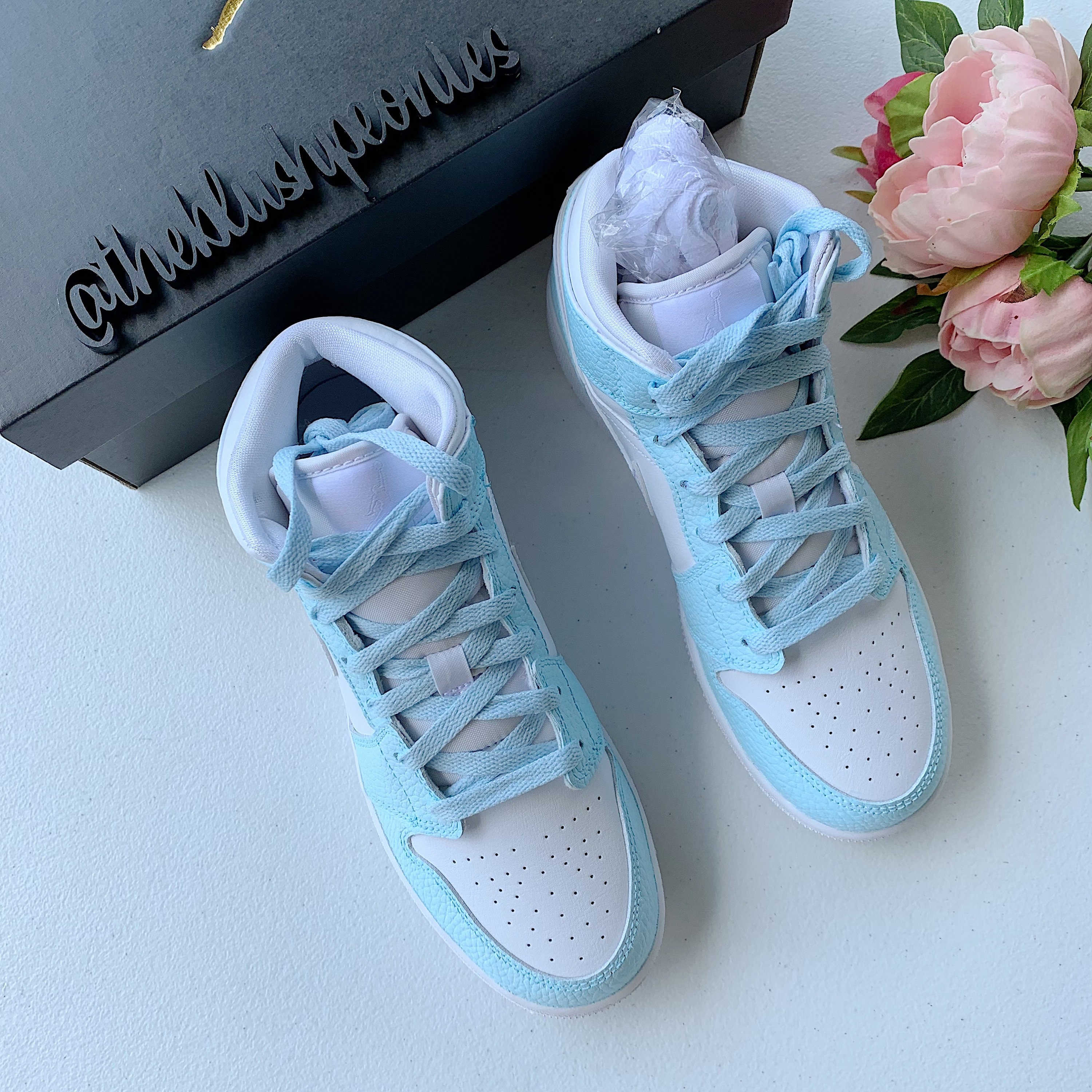 Custom Painted Jordan 1 Mid baby Blue Custom Painted Etsy