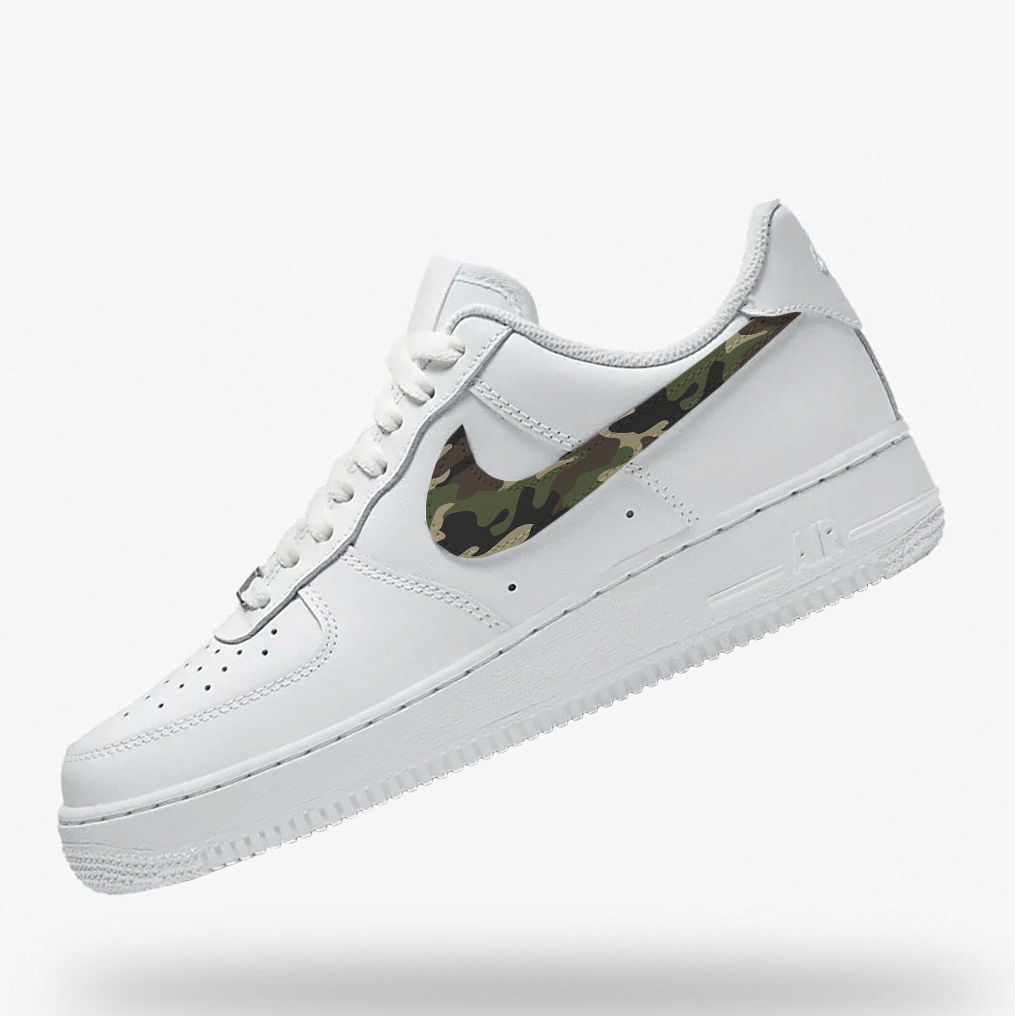 Nike Air Force 1 Custom Sneakers Low Two Tone Army Military Green White  Shoes