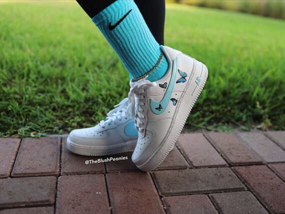 Custom Nike Air Force 1 Blue ButterFLY - Custom Nike Air Force 1