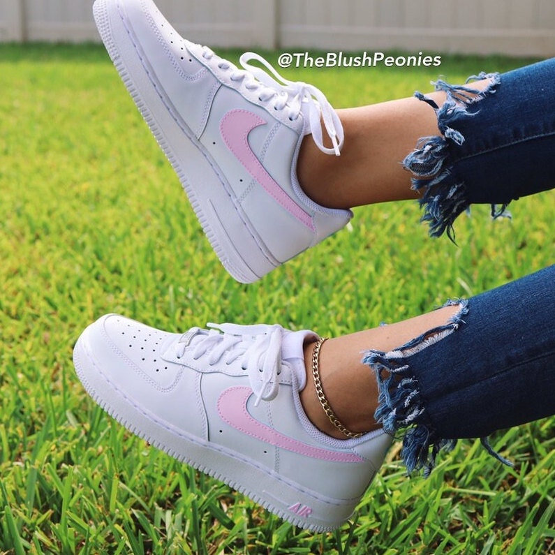 Custom Painted Nike Air Force 1 Low light Pink Swoosh 