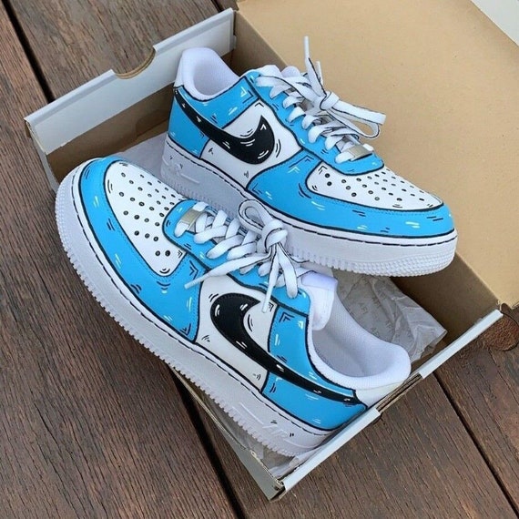 Light Blue Drip with Air Custom Air Force 1 - Hand Painted AF1