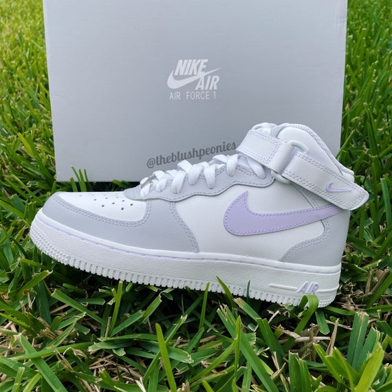 Custom Nike Air Force Ones Light Gray / Purple Swoosh Custom Online in India -