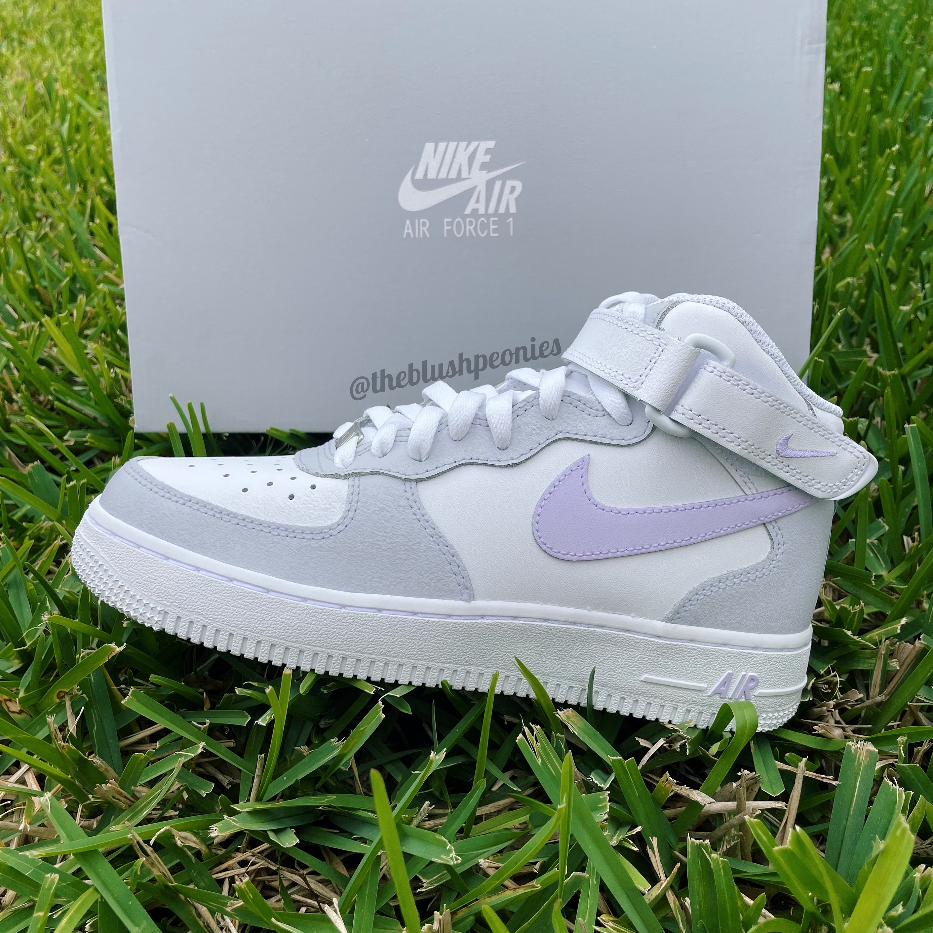 Custom Nike Air Force Ones Light Gray / Purple Swoosh Custom -