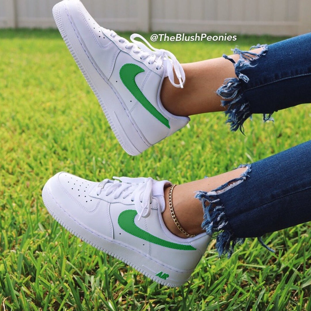 Nike Air Force 1 Low Custom Green / Green Swoosh Unisex Shoes for Men Women