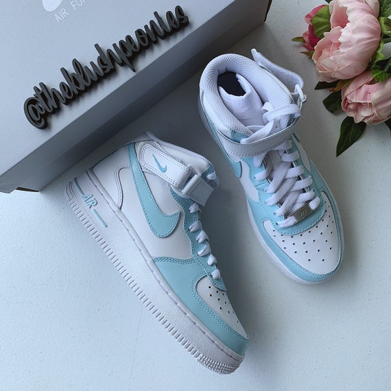 Custom Air Force 1 Sneakers Baby Blue. Low, Mid & High Tops 