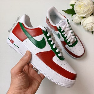 Nike Air Force 1 Low red & Green Custom Painted Sneakers - Etsy