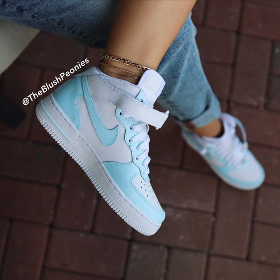 Custom Air Force 1 Sneakers Baby Blue. Low, Mid & High Tops 