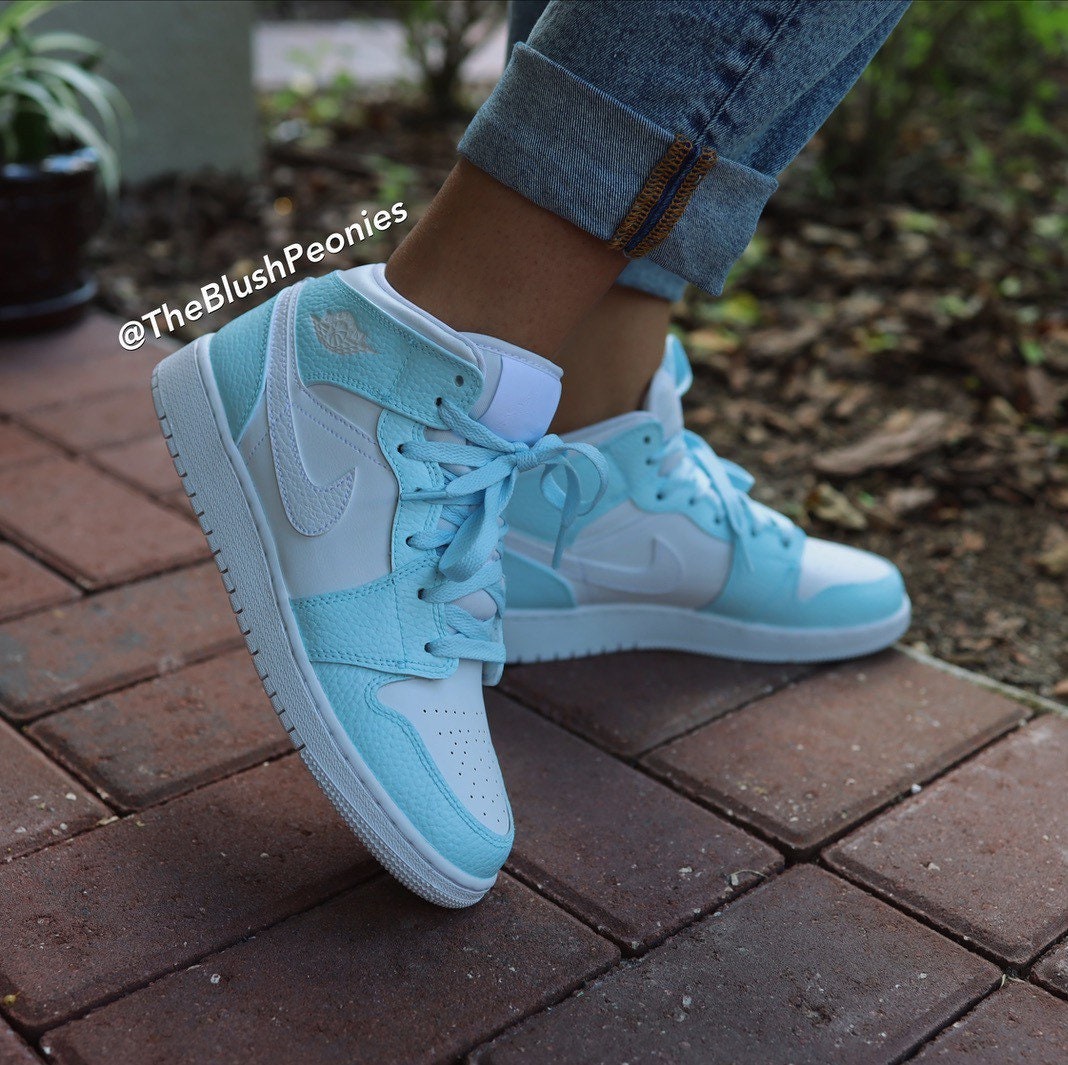 Custom Painted Jordan 1 Mid baby Blue Custom Painted Etsy